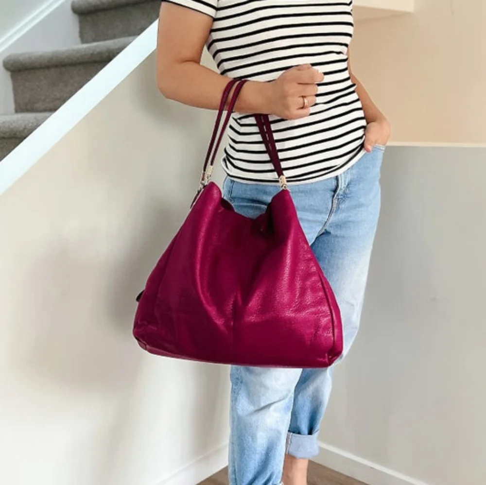 Coach Large Pebbled Leather Shoulder Bag in Berry - Picture 1 of 13